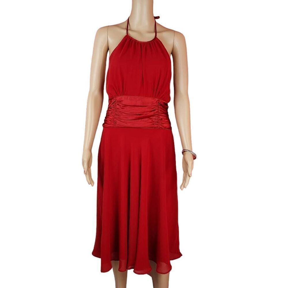 London Times, red formal, semi-formal midi dress